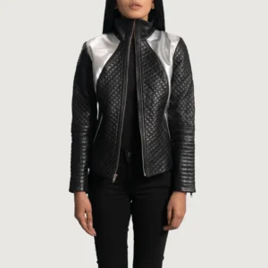Metallic Black Leather Biker Jacket with Edgy Motorcycle Styling