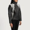 Black Metallic Leather Motorcycle Jacket for Contemporary Streetwear
