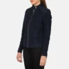 Navy Blue Suede Biker Jacket with Classic Motorcycle Styling