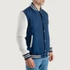 Navy Blue and White Letterman Jacket side view