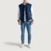 Navy Blue and White Varsity Jacket detailed design