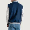 Navy Blue and White Varsity Letterman Jacket back view