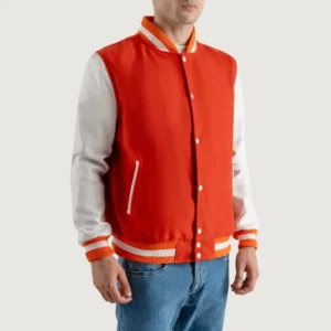 Orange and White Letterman Jacket side view