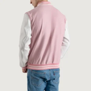 Pink and White Varsity Letterman Jacket back view
