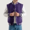 Purple and White Varsity Letterman Jacket front view