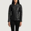 Women's Quilted Black Leather Biker Jacket with Stylish Moto Details