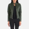 Quilted Green Leather Biker Jacket with Distinctive Moto Styling