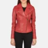 Red Leather Biker Jacket with Rugged Motorcycle-Inspired Styling