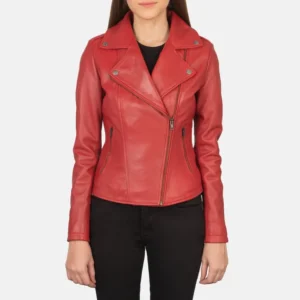 Red Leather Biker Jacket with Rugged Motorcycle-Inspired Styling