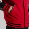 Red and Black Letterman Jacket close-up view