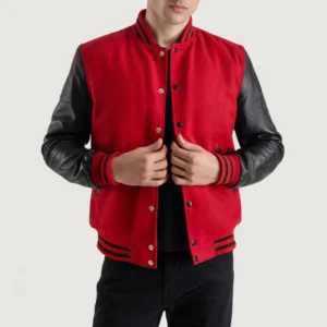 Red and Black Varsity Letterman Jacket front view