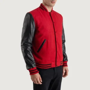 Red and Black Letterman Jacket side view