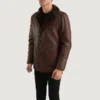 Men's Brown Leather Coat with Fur
