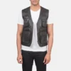 Men's Safari Brown Leather Vest for Casual Wear