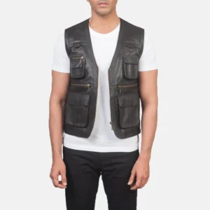 Men's Safari Brown Leather Vest for Casual Wear