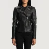 Studded Black Leather Biker Jacket with Bold Motorcycle Detailing