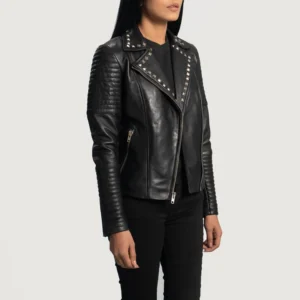 Black Leather Motorcycle Jacket Featuring Edgy Studded Accents
