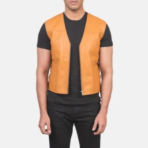 Men's Tan Brown Leather Vest for Casual Layering