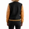 Women's Black Wool and Gold Leather Letterman Outerwear