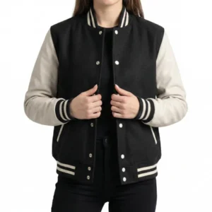 Women's Black and White Varsity Letterman Jacket