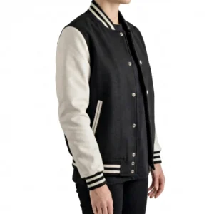 Black and White Varsity Letterman Jacket for Women