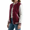 Women's Burgundy Wool and White Leather Varsity Outerwear