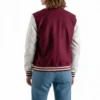 Women's Burgundy and White Leather Letterman Jacket