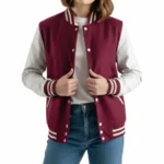 Women’s Burgundy Wool / White Leather Varsity Jacket