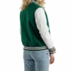 Women's Kelly Green Wool and White Leather Varsity Outerwear