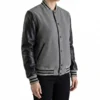 Stylish Grey and Black Letterman Jacket for Women