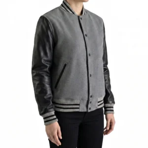 Stylish Grey and Black Letterman Jacket for Women