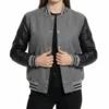 Grey and Black Varsity Letterman Jacket for Women