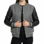 Womens Grey and Black Varsity Jacket