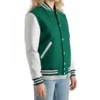 Women's Green and White Leather Letterman Jacket