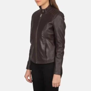 Maroon Leather Motorcycle Jacket Designed for a Stylish Women's Look