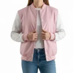 Women’s Pink Wool / White Leather Varsity Jacket