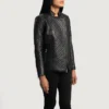 Black Quilted Leather Motorcycle Jacket Designed for Women