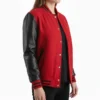 Women’s Red Wool / Black Leather Varsity Jacket with classic letterman design