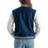 Women's Navy Blue Wool and White Leather Varsity Jacket