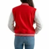 Women’s Red Wool / White Leather Varsity Jacket with premium leather sleeves