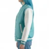 Women’s Teal Aqua Wool / White Leather Varsity Jacket with classic letterman design