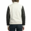 Women’s White Wool / Black Leather Varsity Jacket for trendy everyday outfits