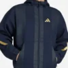 navy blue track jacket with gold stripe detail sporty design