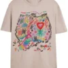 taupe graphic tee with please take me anywhere but here bold statement print