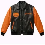 Black and Orange Pumpkin Patch Leather Jacket