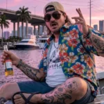 GTA VI Cal Hampton Navy Blue Floral Hawaiian Shirt