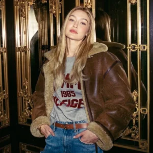 Gigi Hadid Brown Aviator Jacket