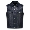 Asake God We Trust Tour Black Leather Vest with Chest Pockets