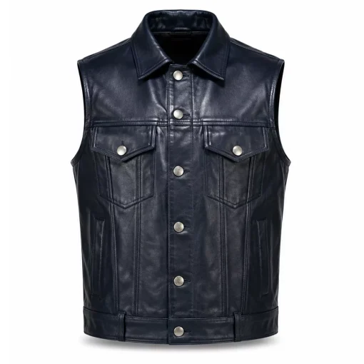Asake God We Trust Tour Black Leather Vest with Chest Pockets