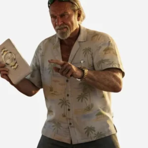 GTA VI Brian Heder Palm Tree Hawaiian Shirt - Cream Tropical Print